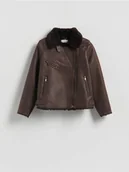 Kurtki damskie - Reserved - Kożuch z imitacji skóry - ciemnobrązowy - miniaturka - grafika 1