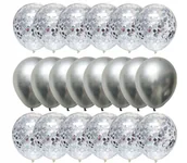 Baby shower i roczek - BALONY URODZINOWE NA ROCZEK URODZINY BABY SHOWER PANIEŃSKI KONFETTI SREBRNE - miniaturka - grafika 1