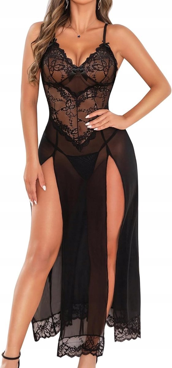 DAMSKA SEKSOWNA BIELIZNA KORONKOWA BABYDOLL SIATECZKOWA DŁUGA NOCNA ROZ XL