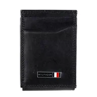 Portfele - Tommy Hilfiger Męski skórzany wąski portfel z kieszenią z przodu, prawdziwy czarny, jeden rozmiar, Prawdziwy czarny, One Size, Skórzany wąski portfel z przednią kieszenią - miniaturka - grafika 1