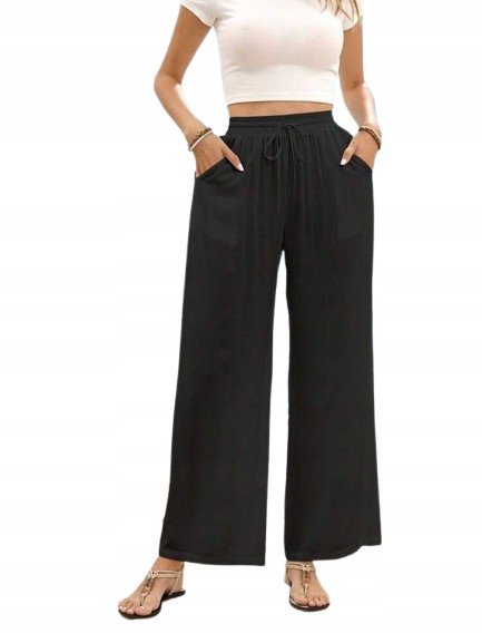 SHEIN CZARNE LUŹNE SPODNIE PALAZZO Z KIESZENIAMI S 1KD
