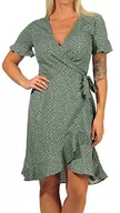 Sukienki - ONLY Sukienka damska ONLOLIVIA S/S WRAP DRESS WN NOOS, Chinos Green Aop: Black Spot, 34 - miniaturka - grafika 1