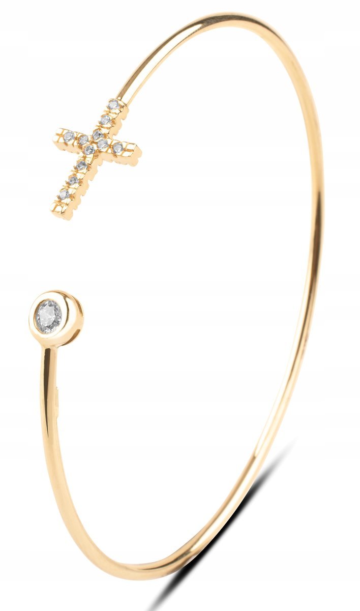 DAMSKA SZTYWNA ZŁOTA BRANSOLETKA Z KRZYŻYKIEM I BIAŁYMI CYRKONIAMI 14KT 585