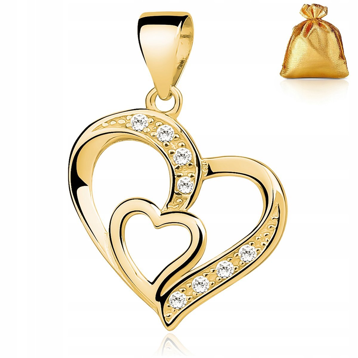 Złota Zawieszka Wisiorek Serce Serduszko Z Cyrkoniami Srebro 925 Pozłacany