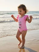 Stroje kąpielowe dla dziewczynek - Sinsay - Strój kąpielowy z kokardą na plecach i falbankami - różowy - miniaturka - grafika 1