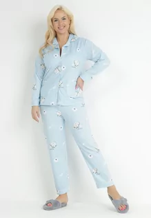 Piżamy damskie - Jasnoniebieski 2-częściowy Komplet Piżamowy z Koszulą i Spodniami z Nadrukiem Yomite - grafika 1
