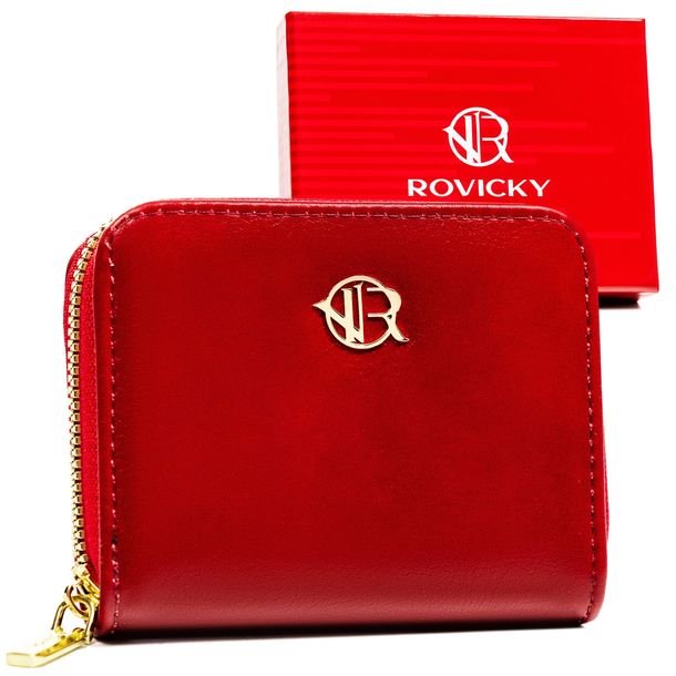 Rovicky portfel czerwony damski mały poziomy piórnik na suwak elegancki