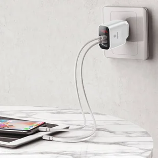 Baseus Mirror Lake inteligentna ładowarka sieciowa adapter EU z wyświetlaczem napięcia ładowania 3x USB 3.4A biały (CCALL-BH02) - Ładowarki do telefonów - miniaturka - grafika 7
