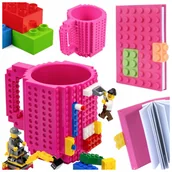 Kubki dla dzieci - ZESTAW KLOCKOWY KUBEK DUŻY 350ML + NOTES DO MALOWANIA AMARANTOWY - miniaturka - grafika 1