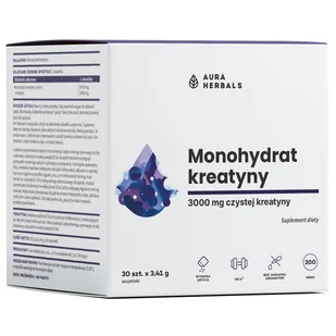 Aura Herbals Kreatyna, monohydrat, 30 saszetek x 3,41 g - Kreatyna - miniaturka - grafika 1