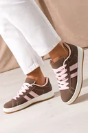 Sneakersy damskie - Brązowe sneakersy damskie buty sportowe na platformie sznurowane różowe wstawki Casu 77632-6-37 - miniaturka - grafika 1