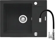Zlewozmywaki z baterią - ZESTAW PYRAMIS MIDO (62x50) 1B 1D czarny (nakrapiany) + FLESSI czarny (070088401F) - miniaturka - grafika 1