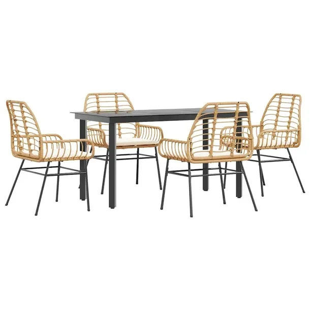 Zestaw Mebli Ogrodowych Rattan PE i Stal, Stół 140x70x74 cm, Krzesła 57x