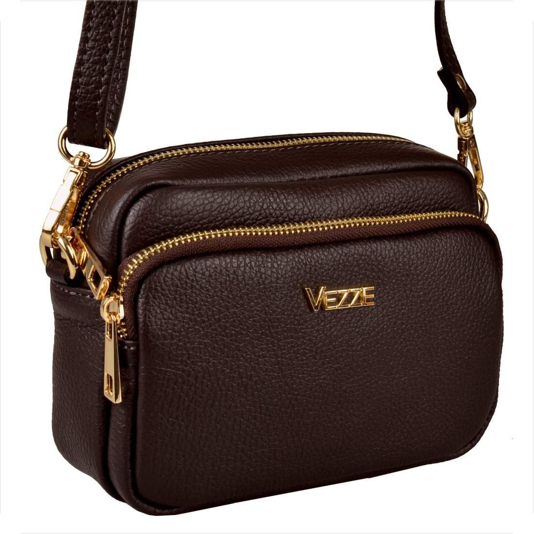 VEZZE mała skórzana listonoszka brąz czekolada