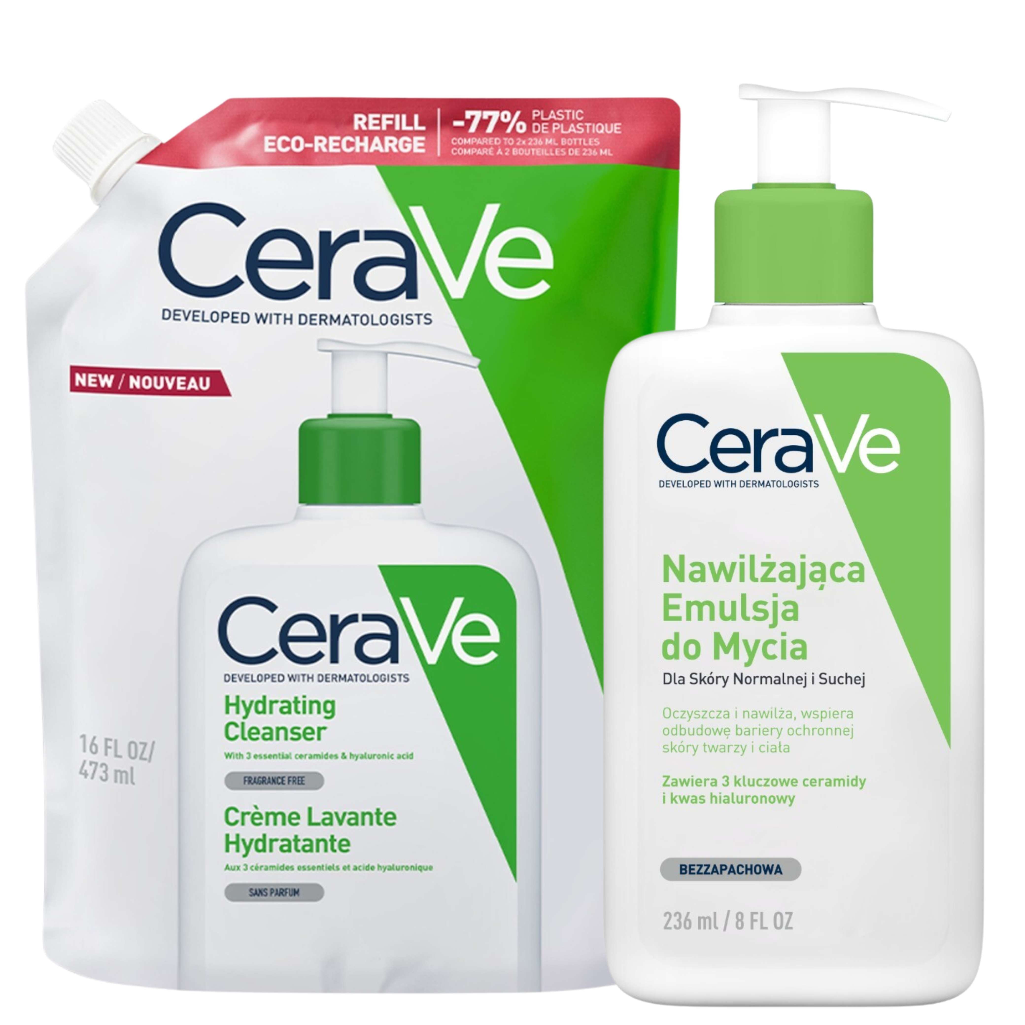 Cerave Zestaw: Emulsja nawilżająca do mycia 236ml +Emulsja do mycia Refill 473ml