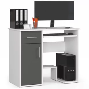 Biurko JAY 90 cm - białe-grafit szary - 1 szuflada 1 drzwi - Biurka - miniaturka - grafika 1