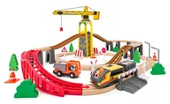 Zabawki konstrukcyjne - Drewniana kolejka Plac budowy z żurawiem - miniaturka - grafika 1