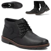 Półbuty męskie - Rieker SKÓRZANE Półbuty Męskie Zimowe Trzewiki Wiązane Ocieplane Czarne 42 - miniaturka - grafika 1