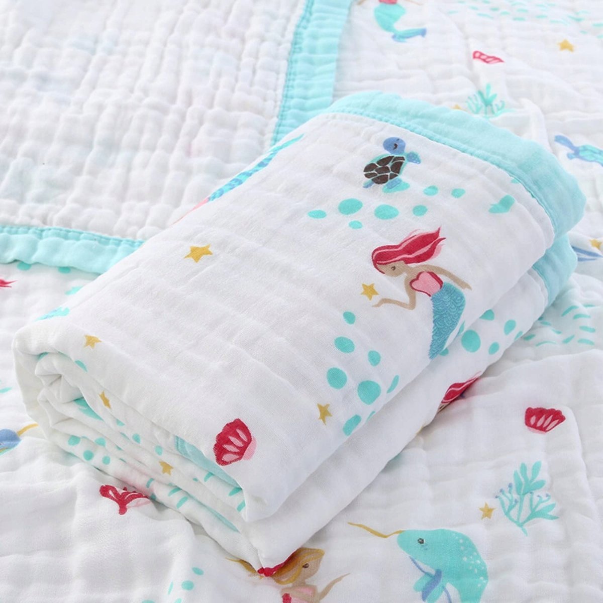 HIVIA Kocyk Dziecięcy 6 Warstw Bawełna 110x110 cm Niebieski