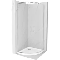 Kabiny prysznicowe - Mexen Rio kabina prysznicowa półokrągła 80x80 cm, transparent, chrom + brodzik Flat, biały - miniaturka - grafika 1