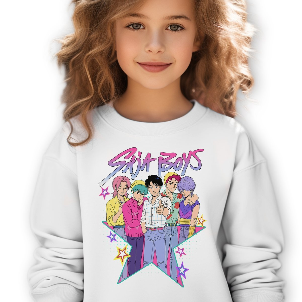 Bluza Dziecięca Biała SAJA BOYS STAR Do Szkoły K-pop Muzyka Wz Rozm 140 cm