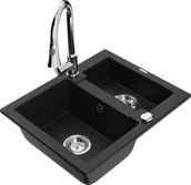 Zlewozmywaki z baterią - Mexen Carlos zlewozmywak granitowy 1,5-komorowy z baterią kuchenną Elia, czarny - 6518-77-670101-00 - miniaturka - grafika 1