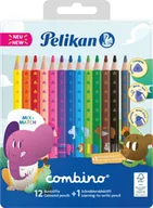 Przybory szkolne - Pelikan KREDKI OŁÓWKOWE TRÓJKĄTNE JUMBO PELIKAN COMBINO 12 KOLORÓW + 1 - miniaturka - grafika 1