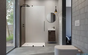 Radaway Furo Black SL kabina Walk-in 90x200cm lewa czarny mat/szkło przejrzyste 10306488-54-01L/10110444-01-01 - Kabiny prysznicowe - miniaturka - grafika 2