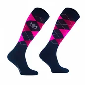 Skarpetki jeździeckie - COMODO Podkolanówki jeździeckie MERINO KARO - granat/róż/neonowy róż - miniaturka - grafika 1
