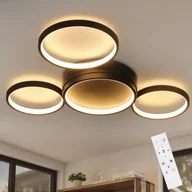 Lampy sufitowe - ZMH Lampa sufitowa LED Czarna Ściemnialna z Pilotem Salon Nowoczesny Pierścień 4 Płomienie 52W do Sypialni Biuro Pokój Dziecięcy Jadalnia - miniaturka - grafika 1
