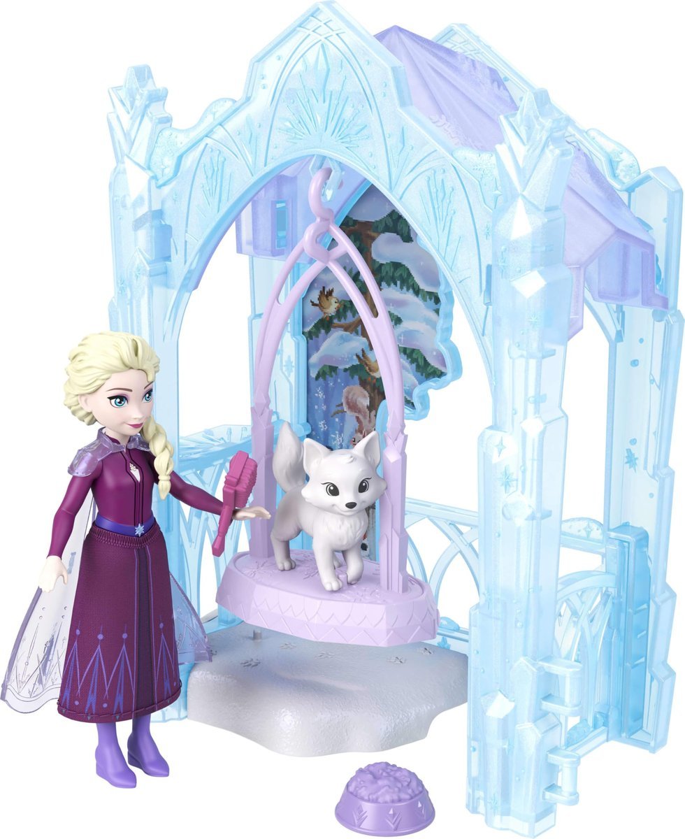 Mattel Mattel Disney Frozen Kraina Lodu Storytime Stackers Lodowa kryjówka dla zwierzątka Zestaw, mała lalka Elsa, figurka lisa, akcesoria, zabawka ..