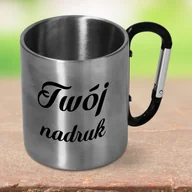 Kubki - Srebrny, metalowy kubek z czarnym karabińczykiem z Twoim nadrukiem - miniaturka - grafika 1