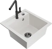 Zlewozmywaki z baterią - Mexen Vito zlewozmywak granitowy 1-komorowy z baterią kuchenną Flora, biały - 6503-20-670401-70-B - miniaturka - grafika 1