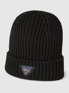 Czapka beanie w jednolitym kolorze z naszywką z logo - Czapki damskie - miniaturka - grafika 1