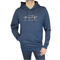 Bluzy męskie - Bluza męska kangurka z kapturem ciemny niebieski XL - miniaturka - grafika 1