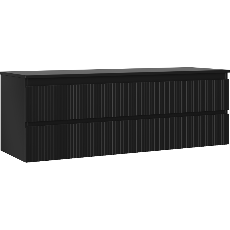 Mexen Rivel szafka łazienkowa podumywalkowa 140 cm z blatem, 2 szuflady, ryflowana , czarna mat - 91A20-14047-2-BFFC71