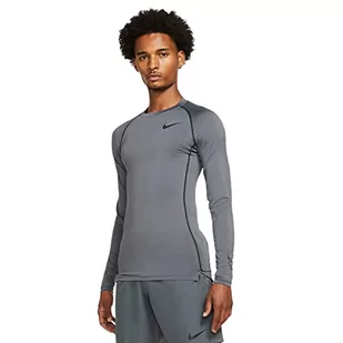 NIKE Męskie Pro długie rękawy obcisłe dopasowanie Iron Grey/Black/Black M - Koszulki sportowe męskie - miniaturka - grafika 1