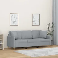 Sofy i kanapy - 3-osobowa sofa z poduszkami, jasnoszara, 180 cm, tkanina - miniaturka - grafika 1