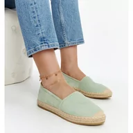 Espadryle damskie - Oliwkowe espadryle z połyskiem na platformie Ming zielone - miniaturka - grafika 1