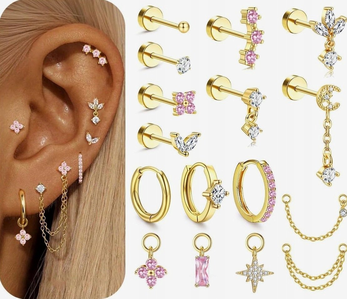 KOLCZYKI PIERCING STAL CHIRURGICZNA PŁASKIE HIPOALERGICZNE ZŁOTE