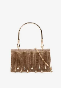 Złota Torebka Kopertówka z Rączką i Łańcuszkiem Zdobiona Cyrkoniami Fesalessa - Torebki damskie - miniaturka - grafika 1