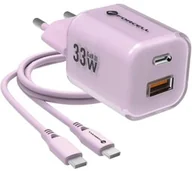 Ładowarki do telefonów - Forcell Ładowarka sieciowa Wall Charger 33W, GaN3, USB-C PD, USB-A QC 4.0 + kabel USB-C, różowa - miniaturka - grafika 1