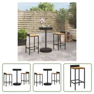 Meble ogrodowe - The Living Store 3-częściowy ogrodowy zestaw barowy z czarnego polirattanu i litego drewna akacjowego - miniaturka - grafika 1