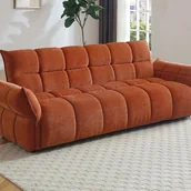 Sofy i kanapy - Kanapa 3-osobowa rozkładana z tkaniny szenilowej w kolorze terakota HAKEMO - miniaturka - grafika 1