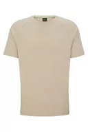 Koszulki męskie - BOSS Męski T-shirt Thilix z bawełny z miętowym wykończeniem i połyskującym nadrukiem, beżowy, S - miniaturka - grafika 1