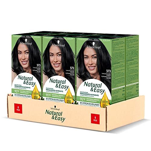 Schwarzkopf, Natural & Easy, trwała odżywcza farba do włosów, z oliwą z oliwek i ekstraktem z lawendy, pokrycie białych włosów, odcień 573, zimny ciemnobrązowy, 6 sztuk