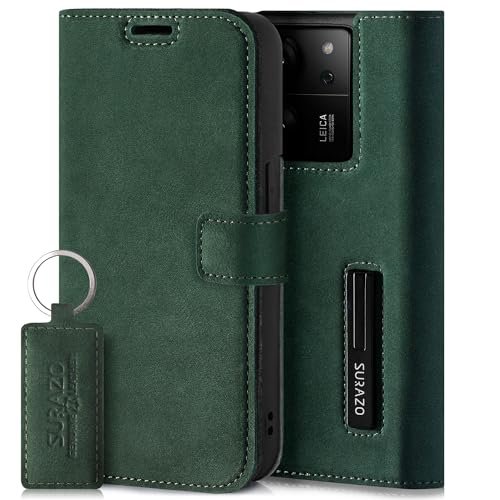 SURAZO Etui na telefon komórkowy premium do Xiaomi 13T Pro/13T 5G, skórzane – składane etui ochronne z prawdziwej skóry [magnes, kieszeń na karty, ochrona RFID, funkcja stojaka] etui z klapką