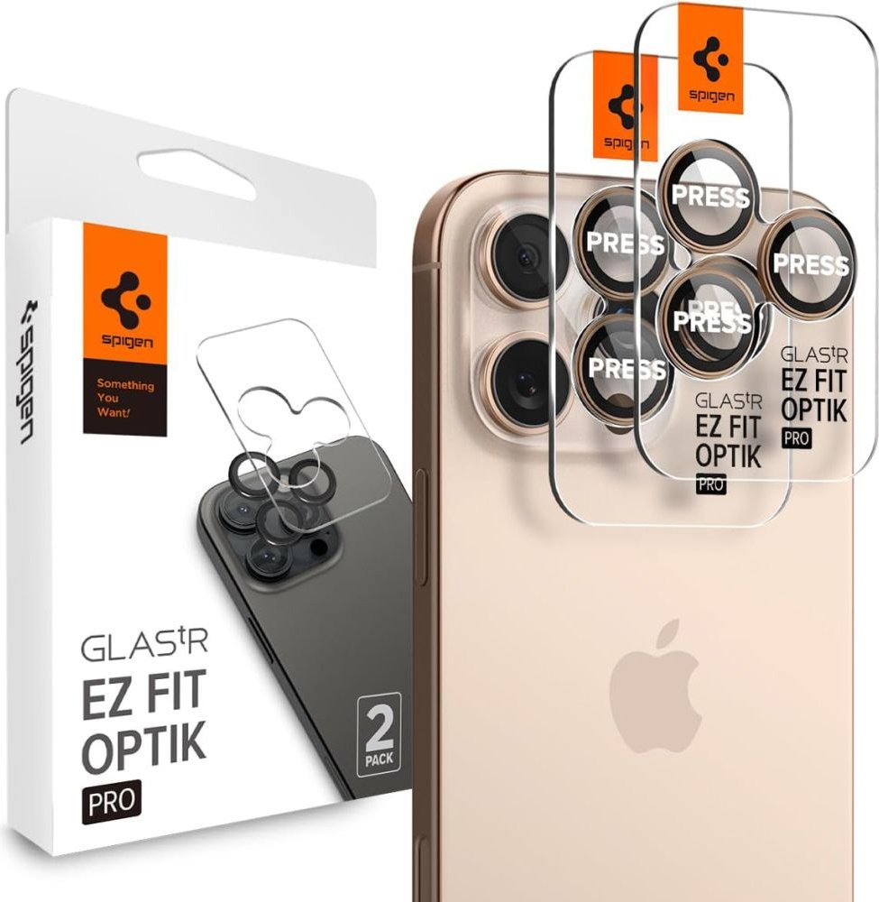 Osłona Aparatu Spigen Optik Pro GLAS.TR ”EZ FIT” Camera Protector 2-PACK na iPhone 16 Pro / Pro Max - brązowa