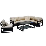Meble ogrodowe - Meble ogrodowe BRYGIDA narożnik 207x207 + fotel + stolik aluminium - miniaturka - grafika 1