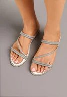 Klapki i japonki damskie - Białe Klapki Ozdobione Cyrkoniami Ravsedi - miniaturka - grafika 1